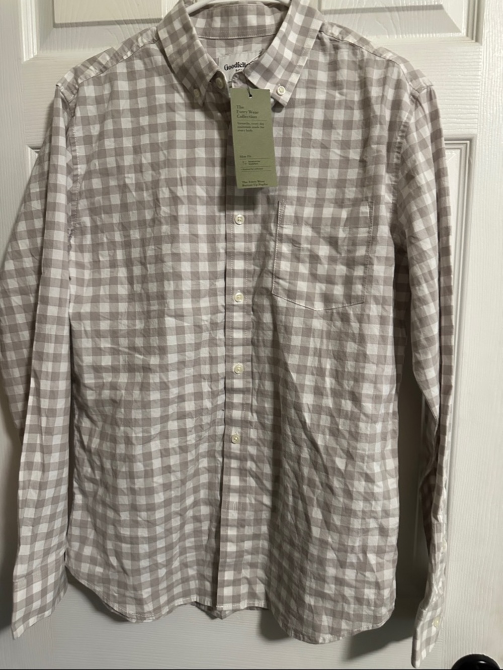 Goodfellow & CoMen’s Button-Down Gingham Shirt in Gray and White